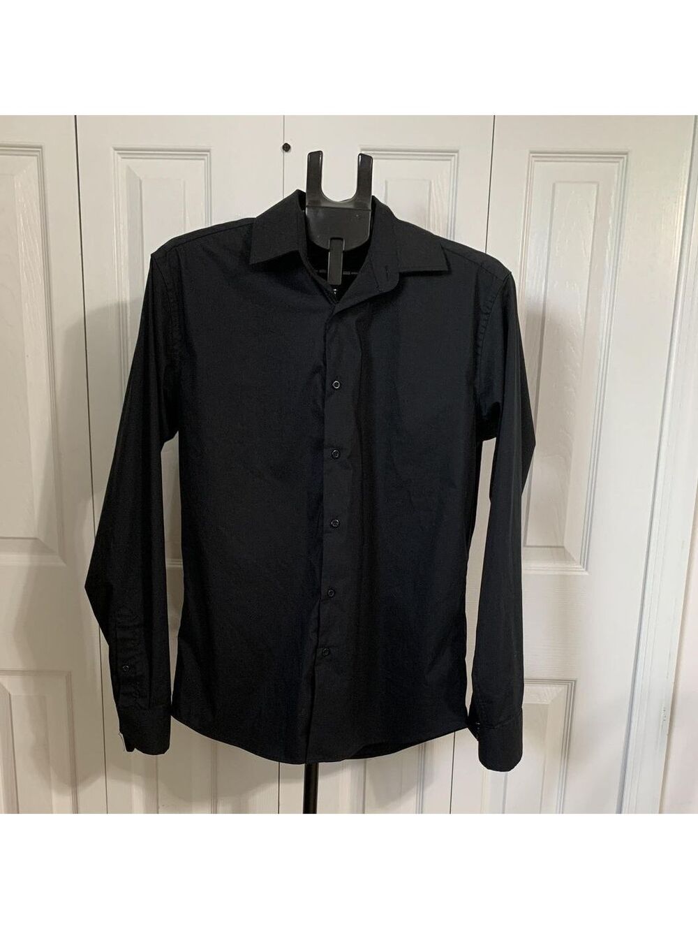 Augustino Shirt Mens 15.5 34/35 Black Slim Fit Stretch Long Sleeve Button Up